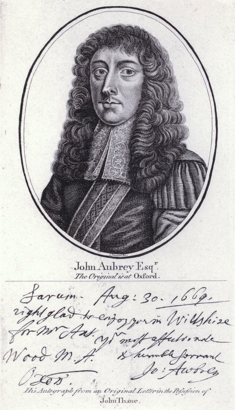 John Aubrey, anglický starožitník, přírodní filozof a autor (rytina) od William (after) Faithorne