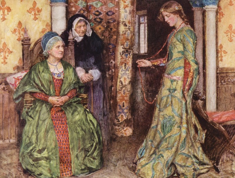 Shakespearův Romeo a Julie: (barevná litografie): Romeo a Julie: I. dějství, III. scéna (barevná litografie) od William (after) Hatherell