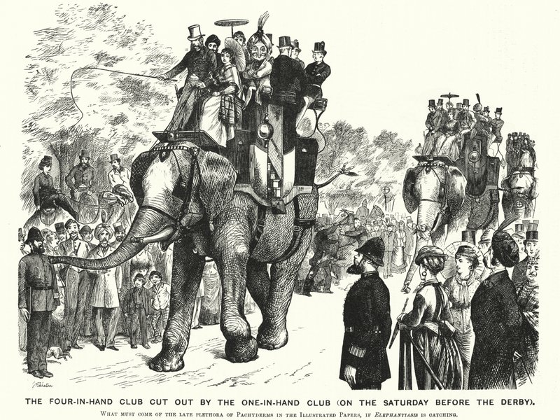 Punch cartoon: The Four-in-Hand Club Vystřižený klubem One-in-Hand (v sobotu před derby) (rytina) od William (after) Ralston