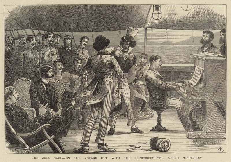 Válka Zuluů, na cestě s Posilami, černá Minstrelsy (rytina) od William (after) Ralston