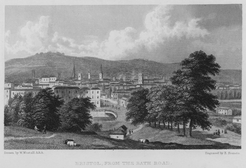 Bristol, z Bath Road (rytina) od William (after) Westall