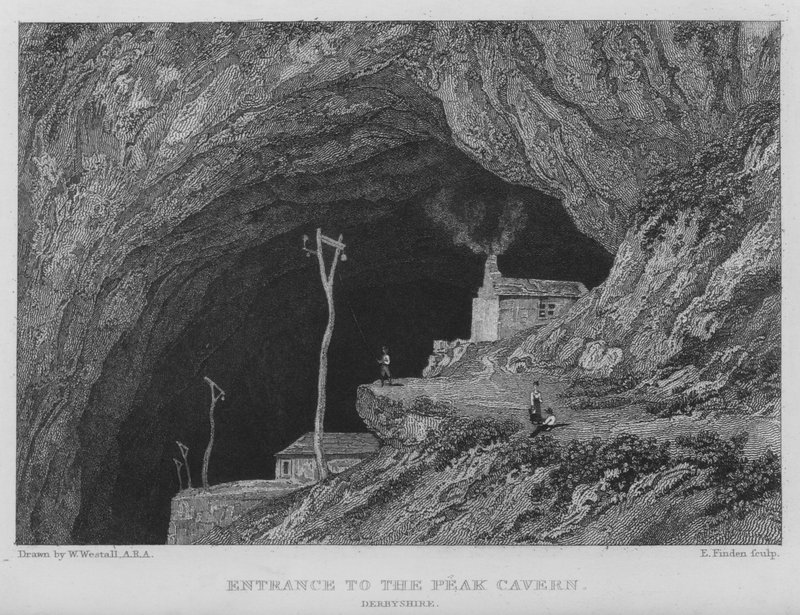 Vchod do Peak Cavern, Derbyshire (rytina) od William (after) Westall