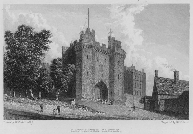 Hrad Lancaster (rytina) od William (after) Westall