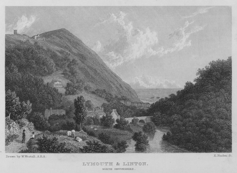 Lynmouth a Linton, North Devonshire (rytina) od William (after) Westall