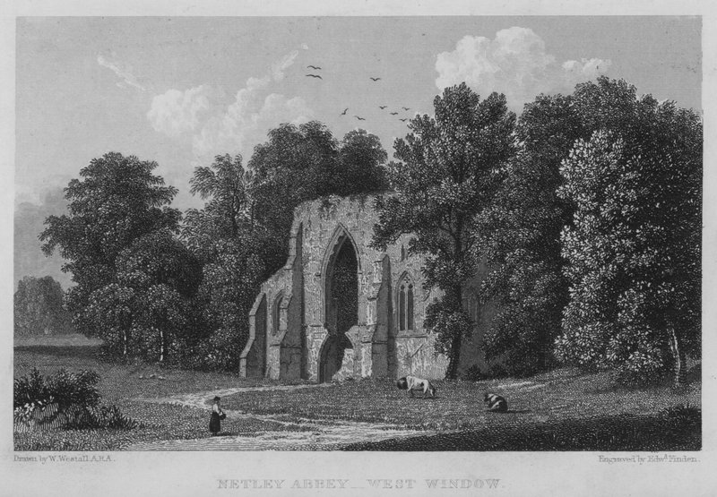 Netley Abbey, West Window (rytina) od William (after) Westall