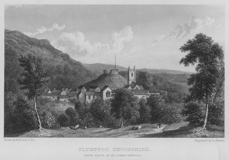 Plympton, Devonshire, místo narození sira Joshuy Reynoldse (rytina) od William (after) Westall