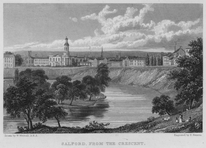 Salford, od půlměsíce (rytina) od William (after) Westall