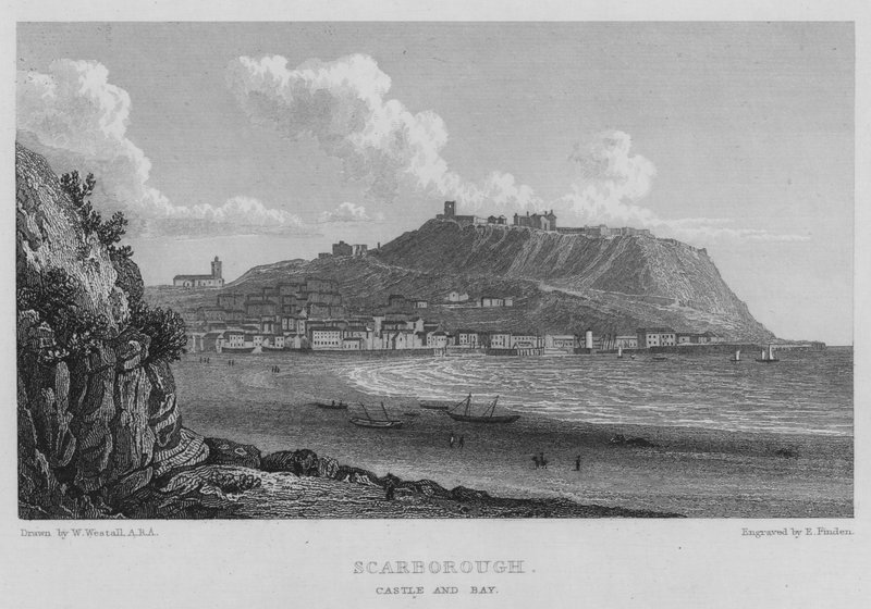 Scarborough, Castle and Bay (rytina) od William (after) Westall