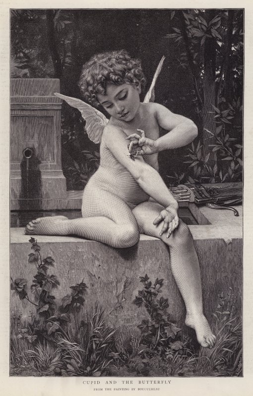 Amor a motýl (litho) od William Adolphe (after) Bouguereau