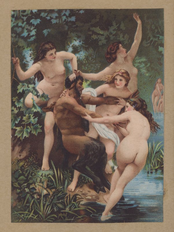 Satyr a nymfy (chromolitho) od William Adolphe (after) Bouguereau