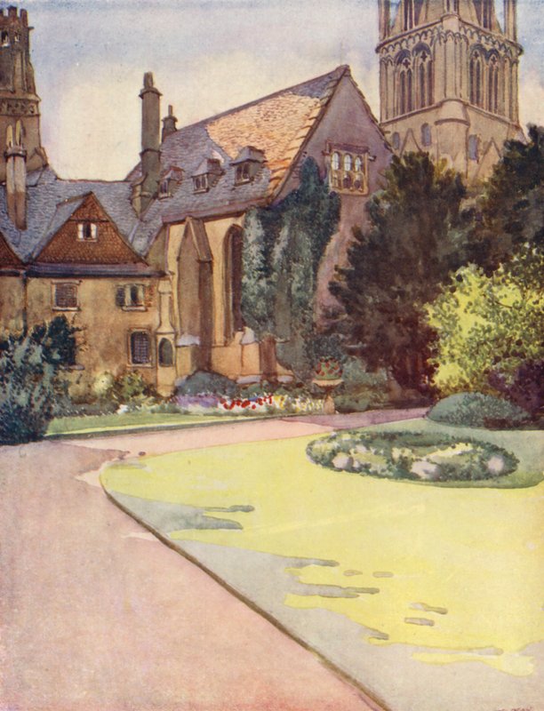 Katedrální kostel Krista, dříve sv. Frideswyda, ze zahrady kanovníka (barevná litografie) od William Ainsworth Wildman
