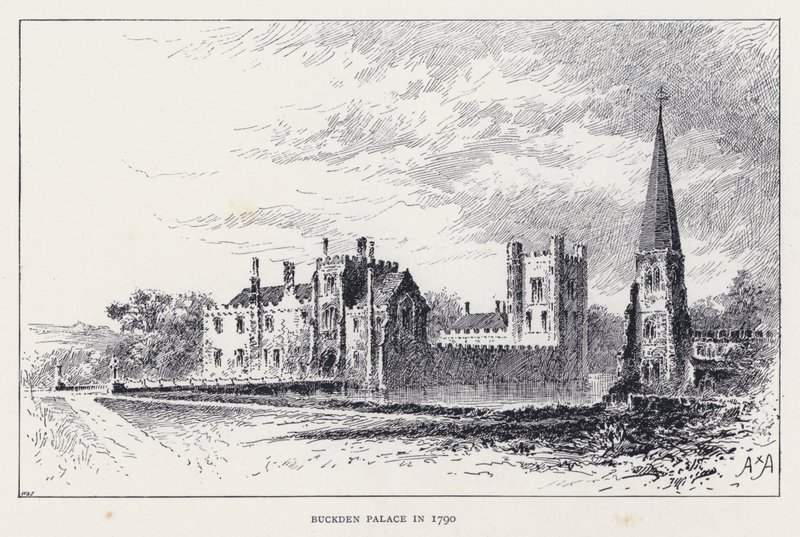 Buckdenský palác v roce 1790 (rytina) od William Alexander Ansted