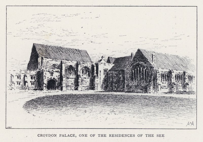Croydonský palác, jedna z rezidencí jezera (rytina) od William Alexander Ansted