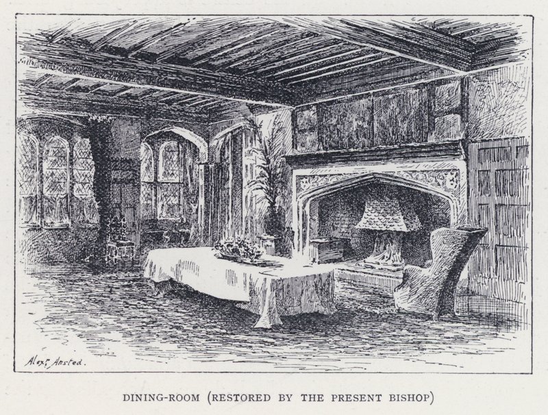 Jídelna, restaurována současným biskupem (rytina) od William Alexander Ansted