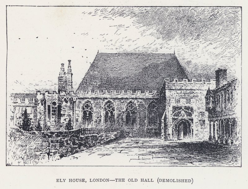 Ely House, Londýn, The Old Hall, zničen (rytina) od William Alexander Ansted