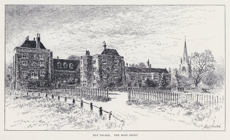 Ely Palace, hlavní fronta (rytina) od William Alexander Ansted