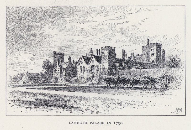 Lambethský palác v roce 1790 (rytina) od William Alexander Ansted