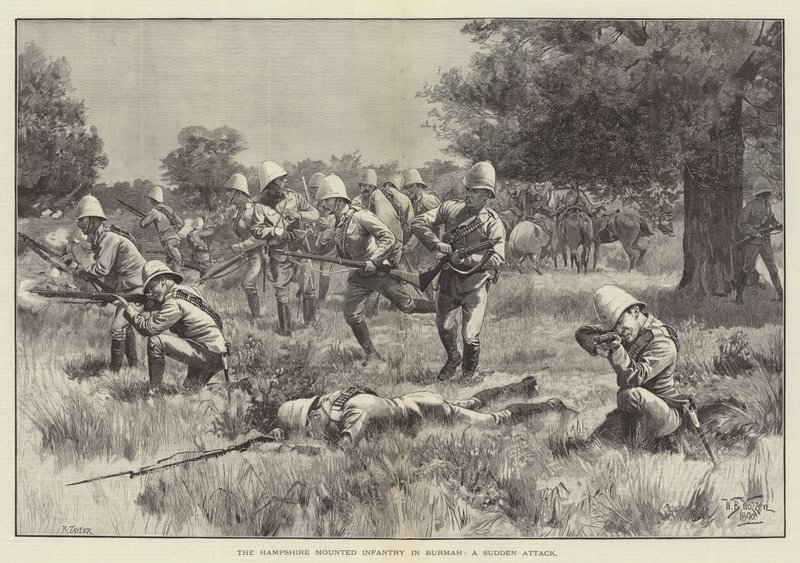 Hampshire Mounted Infantry v Barmě, náhlý útok od William Barnes Wollen
