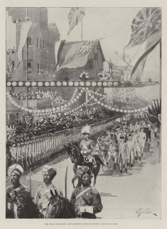 Královský průvod, kočár Jejího Veličenstva procházející podél Pall Mall od William Barnes Wollen