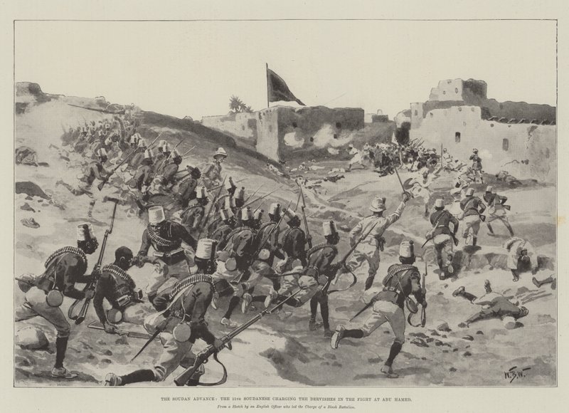 Soudan Advance, 11. Soudanec útočící na Derviše v boji u Abu Hamed od William Barnes Wollen