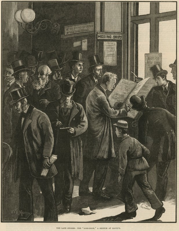 Pozdní bouře: „kniha ztrát“, skica v Lloyds (rytina) od William Bazett Murray
