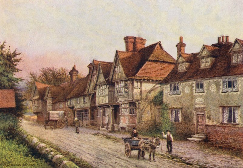 Chiddingstone z rohu hřbitova (barevná litografie) od William Biscombe Gardner