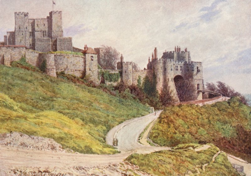 Hrad Dover z hradního vrchu (barevná litografie) od William Biscombe Gardner