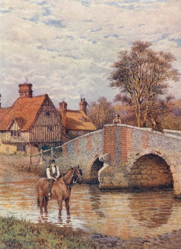 Eynsfordský most na řece Darent (barevná litografie) od William Biscombe Gardner