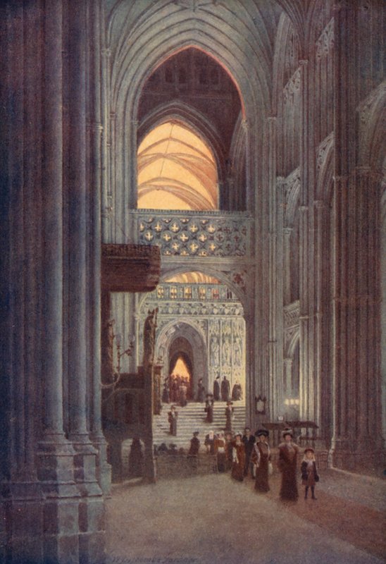 V lodi katedrály v Canterbury po večerním zpěvu (barevná litografie) od William Biscombe Gardner