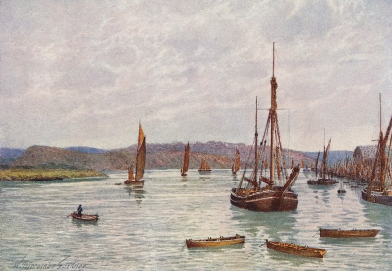 Pohled na Medway z mola Chatham Pier (barevná litografie) od William Biscombe Gardner