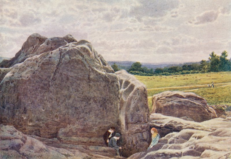 Pohled na Happy Valley od Rocks on the Common, Tunbridge Wells (barevná litografie) od William Biscombe Gardner