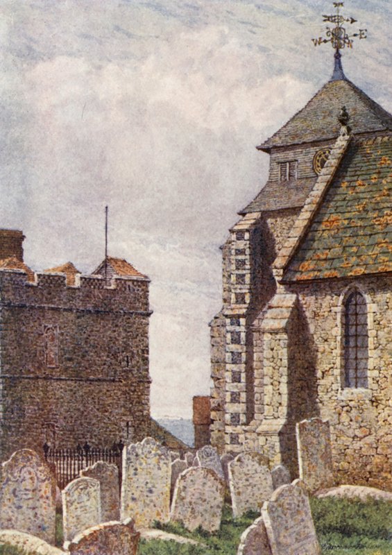 Kostel Minster, ostrov Sheppey (barevná litografie) od William Biscombe Gardner
