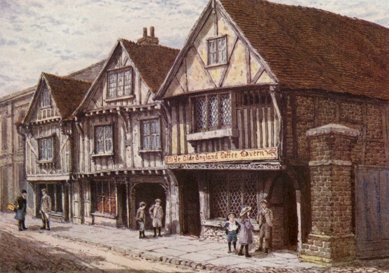Staré domy na West Street, Faversham (barevná litografie) od William Biscombe Gardner