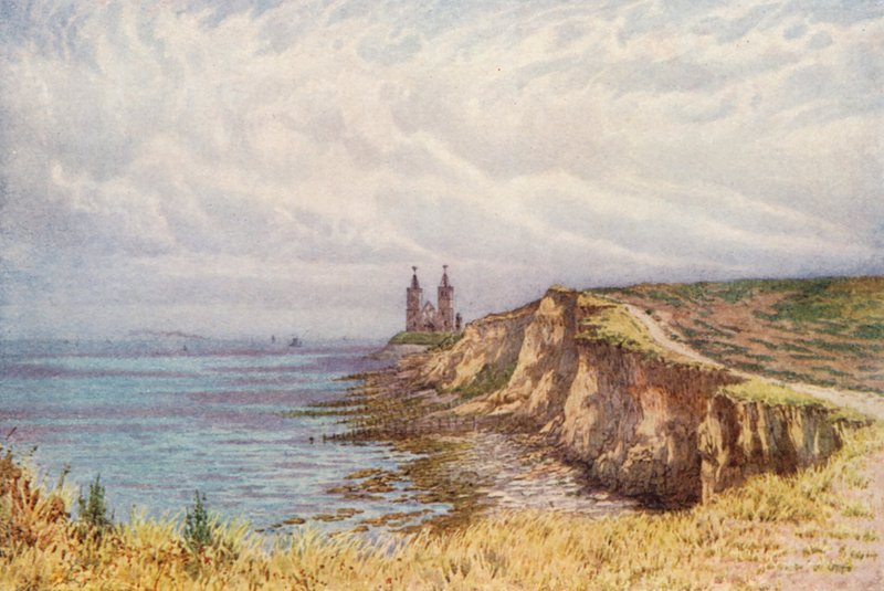 Reculver od západu (barevná litografie) od William Biscombe Gardner