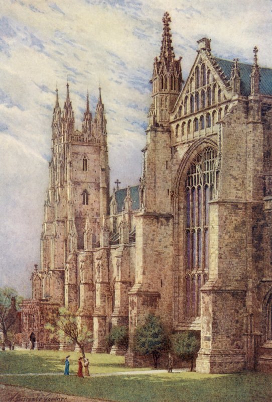 Jihozápadní transept a věž svatého Jiří, katedrála v Canterbury (barevná litografie) od William Biscombe Gardner