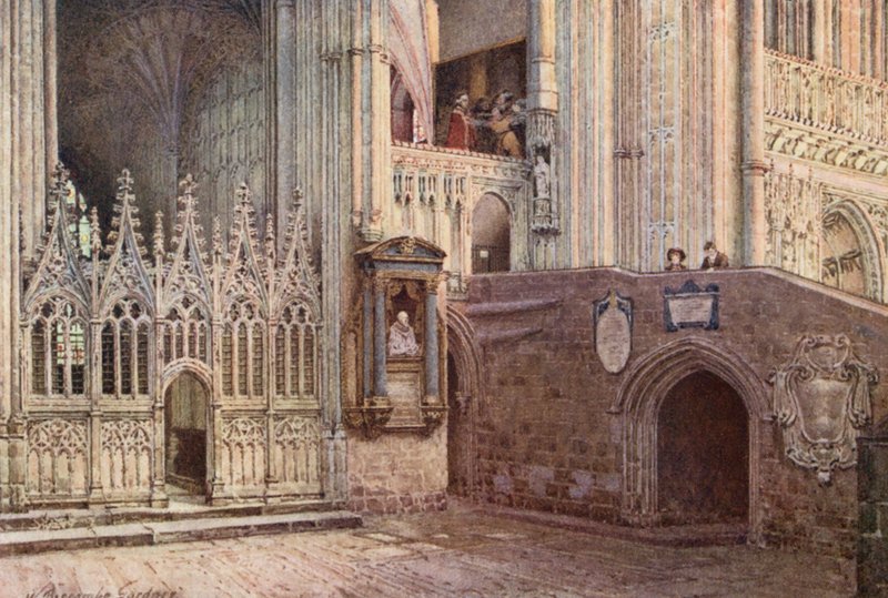 Umučení, katedrála v Canterbury (barevná litografie) od William Biscombe Gardner
