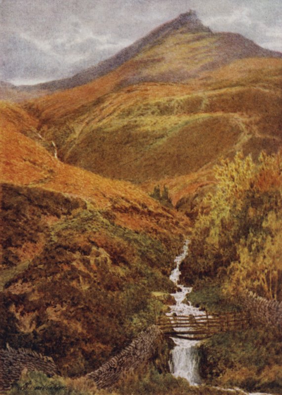 The Nab and Golden Clough od Grindslow Dell, Edale (barevné lito) od William Biscombe Gardner