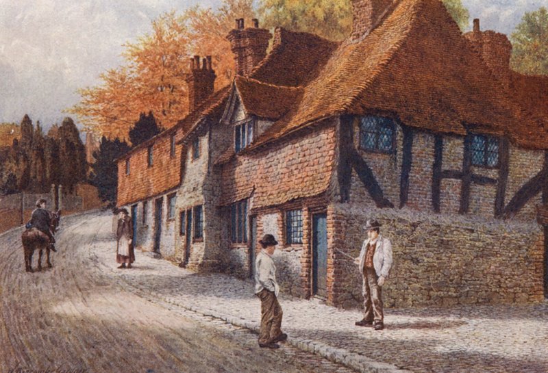 The Old Almshouses, Westerham (barevná litografie) od William Biscombe Gardner