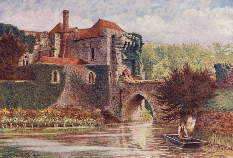 Stará brána a most, hrad Leeds (barevná litografie) od William Biscombe Gardner