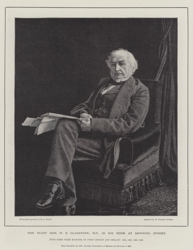 Správný ctihodný W E Gladstone, MP, ve svém pokoji v Downing Street od William Biscombe Gardner