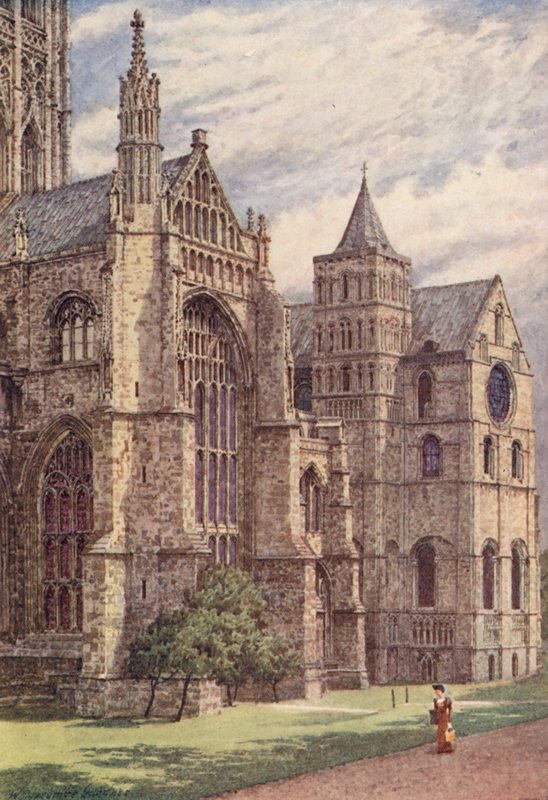 Jižní strana katedrály, Canterbury (barevná litografie) od William Biscombe Gardner
