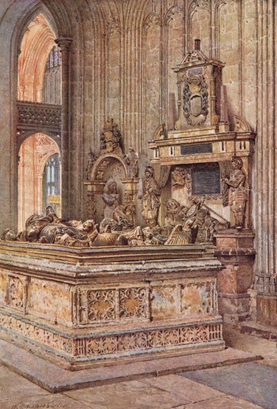 Kaple bojovníků, katedrála v Canterbury, pohled na západ (barevná litografie) od William Biscombe Gardner