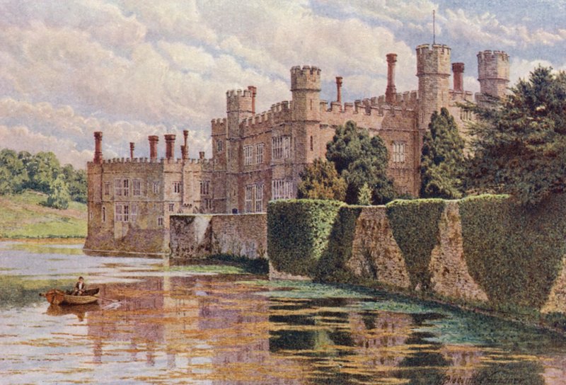 Západní průčelí hradu Leeds (barevná litografie) od William Biscombe Gardner
