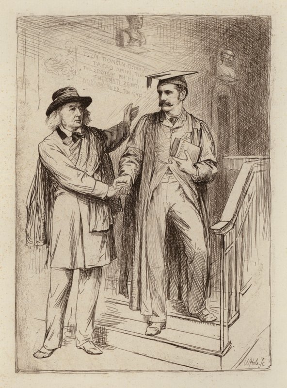 John Stuart Blackie, emeritní profesor; Samuel Henry Butcher, profesor řečtiny (rytina) od William Brassey (after) Hole