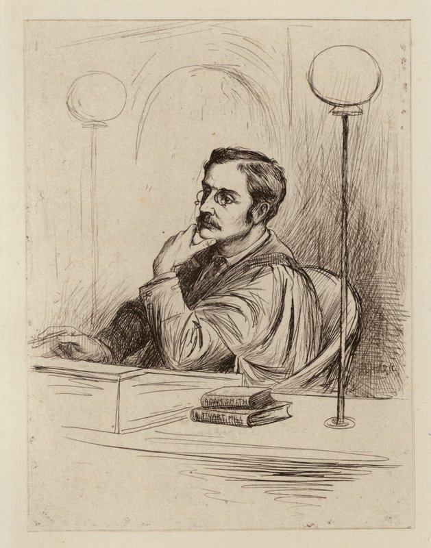 Joseph Shield Nicholson, profesor obchodní a politické ekonomie a obchodního práva (rytina) od William Brassey (after) Hole