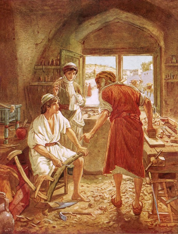 Kristus pracuje s Josefem jako tesař od William Brassey Hole