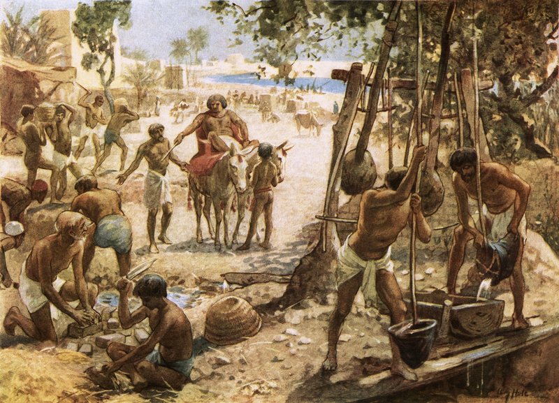 Izraelité vyrábějící cihly v Egyptě od William Brassey Hole
