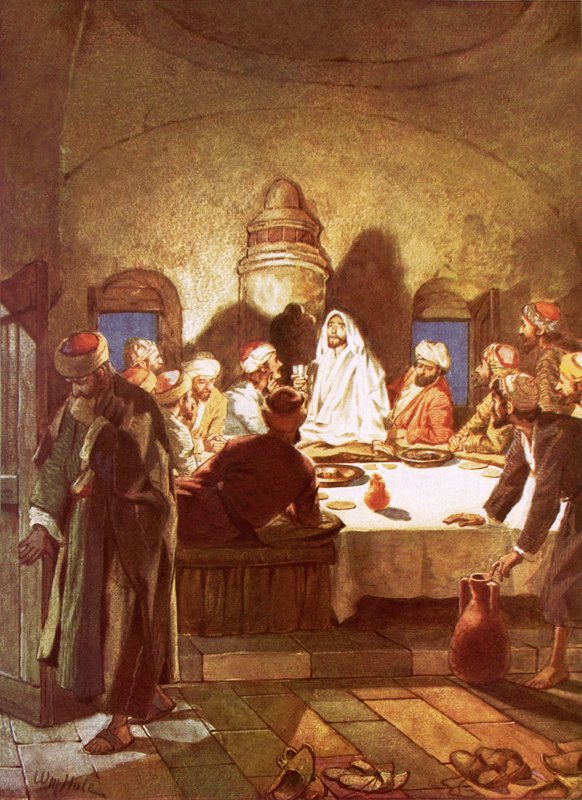 Ježíš láme chléb a dává svým učedníkům kalich od William Brassey Hole