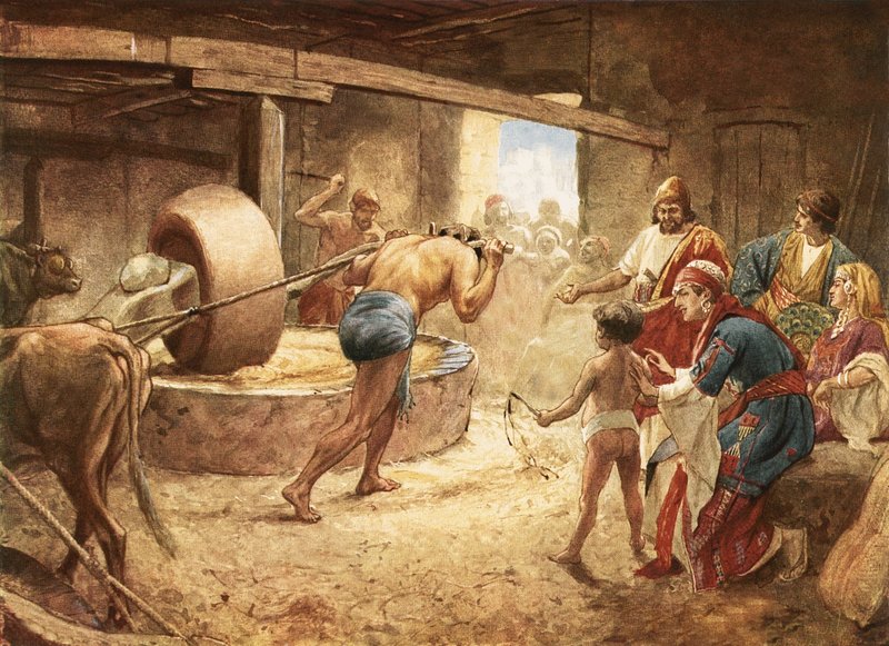 Samson brousící ve vězení v Gaze od William Brassey Hole