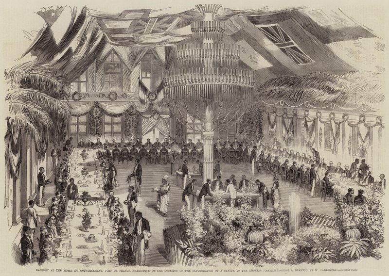 Banket v Hotel du Gouvernement, Fort de France, Martinik, u příležitosti inaugurace sochy císařovny Josephine od William Carpenter